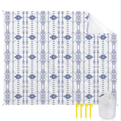 Bohemian Indian Beach Blanket Oversized with Stakes Waterproof Sandproof Beach Mat with Corner Pockets for Travel Camping Hiking Picnic,Western Rustic Southwest Native American Tribal 118"x108"