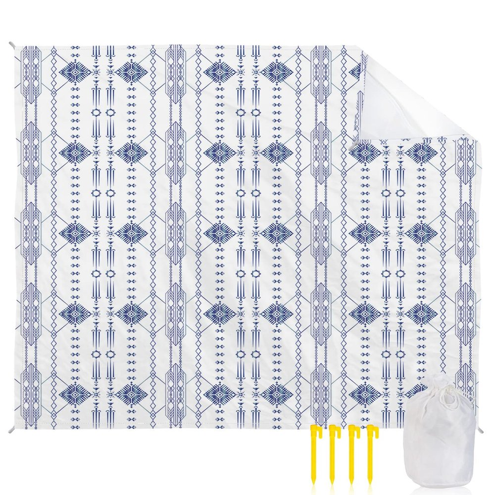 Bohemian Indian Beach Blanket Oversized with Stakes Waterproof Sandproof Beach Mat with Corner Pockets for Travel Camping Hiking Picnic,Western Rustic Southwest Native American Tribal 118"x108"