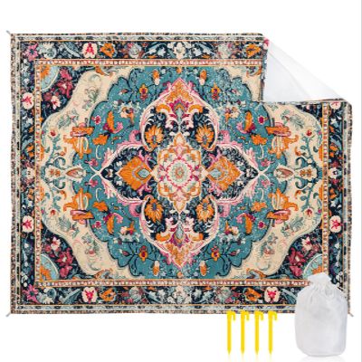 Bohemia Flower Beach Blanket Large with Stakes Waterproof Sandproof Beach Mat with Corner Pockets for Outdoor Travel Camping Hiking Picnic Essentials,Colorful Vintage Abstract Geometric 95"x80"
