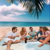 Gradient Marble Beach Blanket Large with Stakes Waterproof Sandproof,Foldable Beach Mat with Corner Pockets for Outdoor Travel Camping Hiking Picnic Essentials,Modern Ombre Teal Turquoise Gold 95"x80" view 3