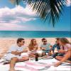 Contemporary Beach Blanket Large with Stakes Waterproof Sandproof Beach Mat with Corner Pockets for Outdoor Travel Camping Hiking Picnic Essentials,Round Pink Grey Circles Minimalist White 83"x79" view 3