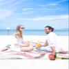 Contemporary Beach Blanket Large with Stakes Waterproof Sandproof Beach Mat with Corner Pockets for Outdoor Travel Camping Hiking Picnic Essentials,Round Pink Grey Circles Minimalist White 83"x79" view 4