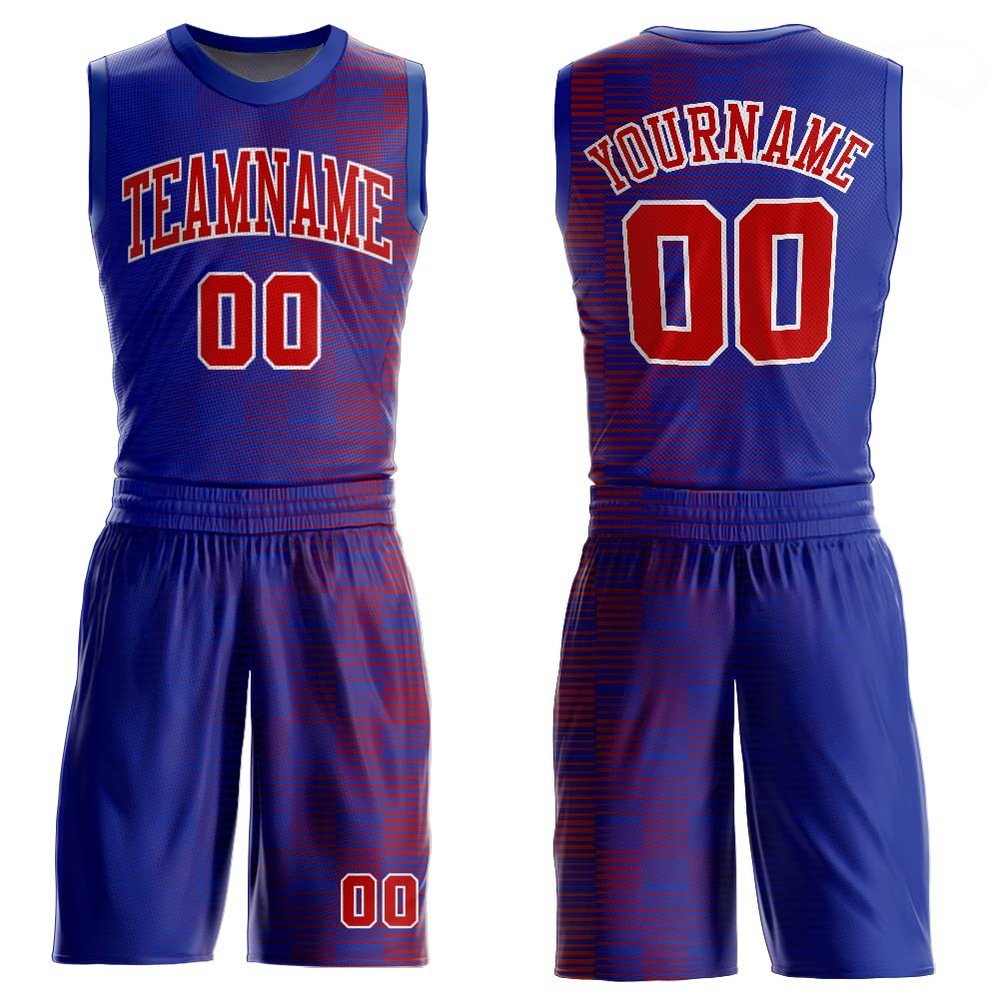 Custom Basketball Jersey Suits Blue Red Print Logo Team Name Number Personalized Sports Shirt and Shorts Set for Men Women Youth Boys Girls