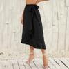 ODIZLI Black Long Skirt for Women Wrap Around Skirt Spring Summer High Waist Ruffle A Line Long Maxi Skirt Ruffle Skirt for Beach Attire Evening Party Prom Gown Vacation Holiday Resort Skirt Black L view 3
