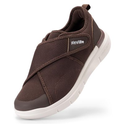 FitVille Men's Diabetic Shoes Extra Wide Adjustable Closure Walking Shoes for Swollen Feet, Neuropathy & All-Day Standing Comfort EasyTop V5 (11.5 X-Wide, Coffee)