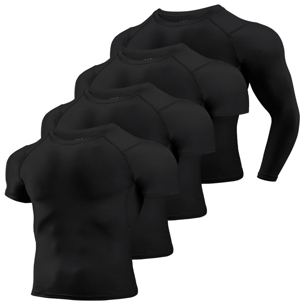 Niksa 2/4/5 Pack Compression Shirts for Men, Short/Long Sleeve Athletic Rash Guard Base Layer Undershirt Gear Workout T Shirt Men's Compression Shirts for Sports