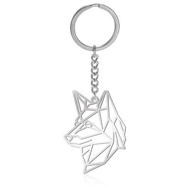 VASSAGO Stainless Steel Hollow Out Animal Keychain Backpack Car Purse Keys Accessories Purse Charm Key Ring for Men and Women (dog head keychain, silver)