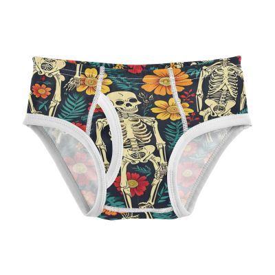 ALAZA Human Skeleton Sugar Skull Blossom Boys' Briefs Soft Underwear Available in Sizes 5t Multicolor
