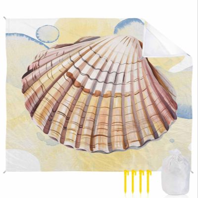 Watercolor Shell Beach Blanket Large with Stakes Waterproof Sandproof Beach Mat with Corner Pockets for Outdoor Travel Camping Hiking Picnic,Ocean Sea Watercolor Summer Beach Nautical 84"x108"