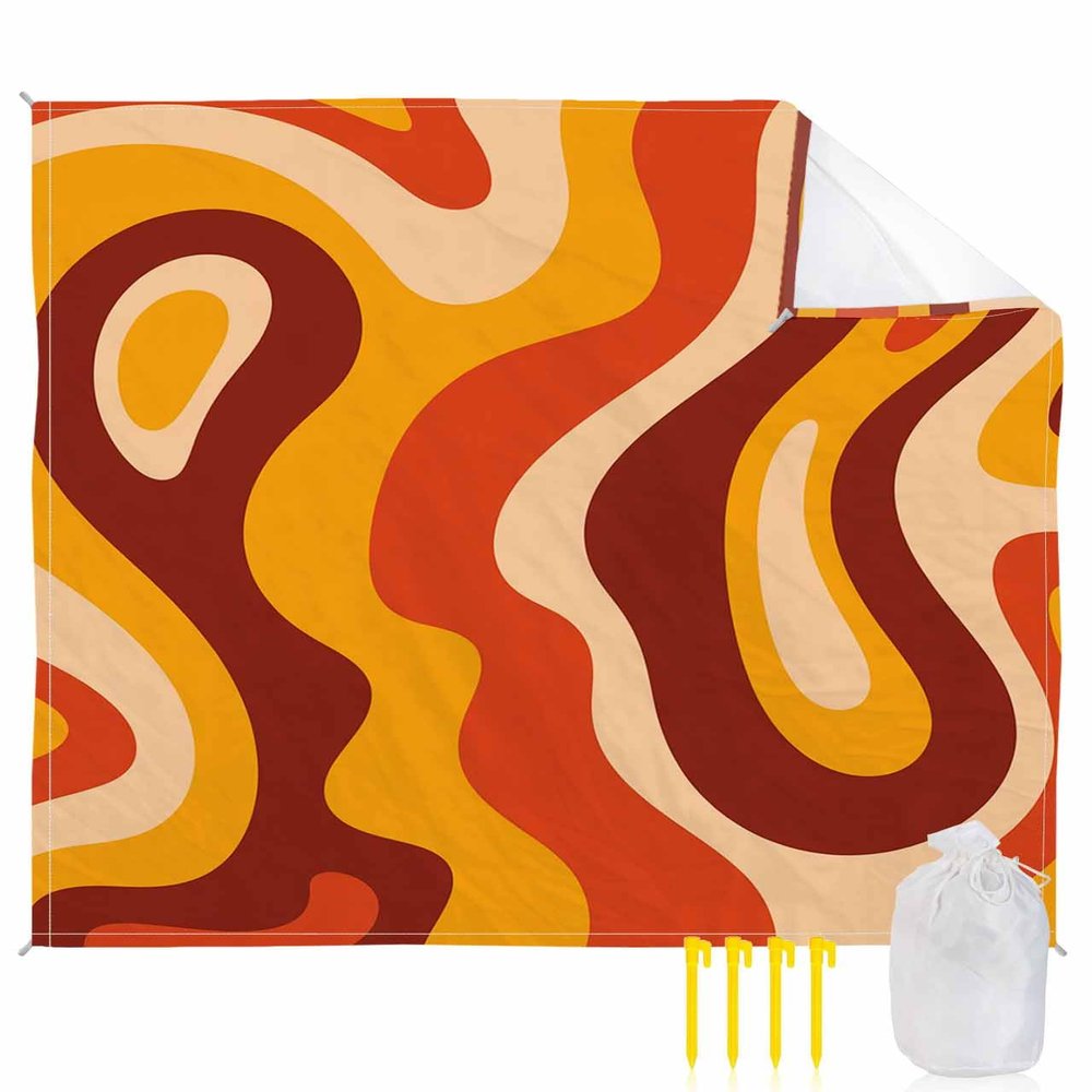 Rainbow Optical Beach Blanket Large with Stakes Waterproof Sandproof Beach Mat with Corner Pockets for Outdoor Travel Camping Hiking Picnic,Psychedelic Trippy Abstract Modern Illusion 95"x80"