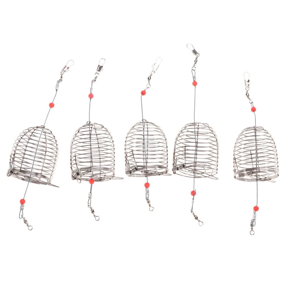 Anneome 8pcs Portable Fishing Bait Cages Stainless Steel Lure Cage Fish Basket for Fishing Lovers