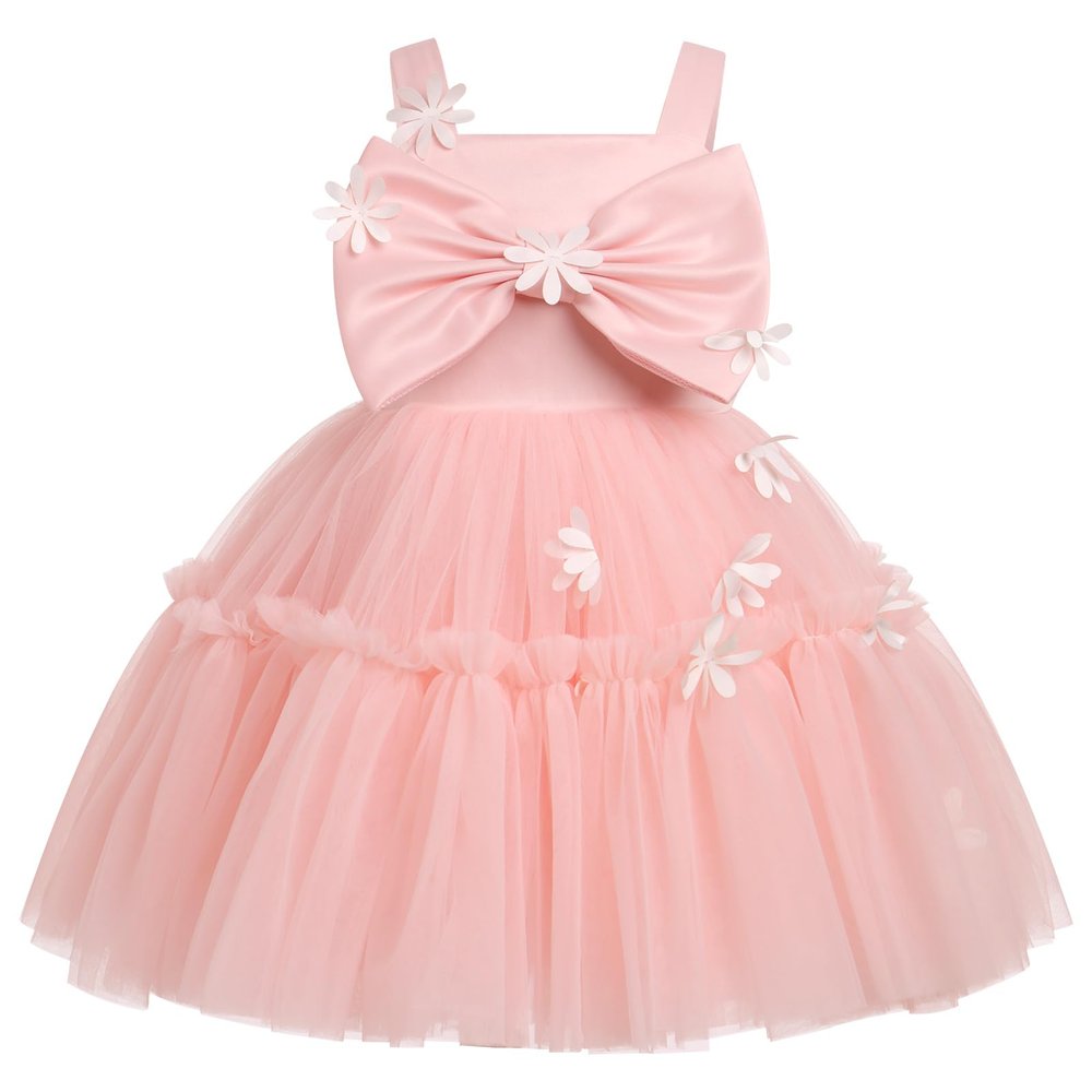 Baby Girls Dress: Baby Girls Tutu Dress Summer Spring Backless Princess Pageant Wedding Birthday Party Dresses Ruffle Tulle Bowknot Sundress Flower Girl Dresses for Babies Peach & Flower 2-3T