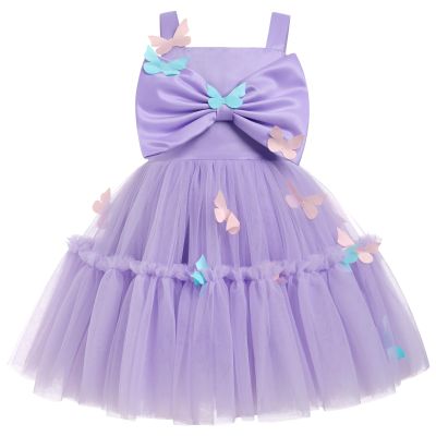 Baby Girls' Special Occasion Dresses: Toddler Tutu Dress Summer Spring Princess Pageant Wedding Birthday Party Ruffle Tulle Bowknot Flower Girl Dresses for Babies Purple & Butterfly 3-4T