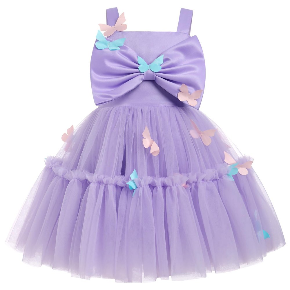Baby Girls' Special Occasion Dresses: Toddler Tutu Dress Summer Spring Princess Pageant Wedding Birthday Party Ruffle Tulle Bowknot Flower Girl Dresses for Babies Purple & Butterfly 3-4T