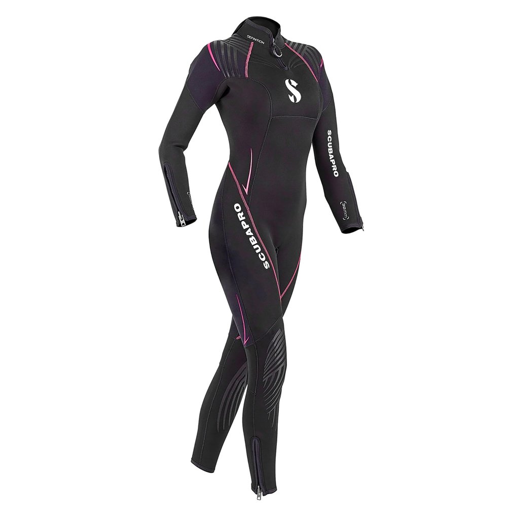 SCUBAPRO Definition Steamer Scuba Diving Wetsuit, 3mm Women Back Zip Neoprene, M Tall, Black/Pink