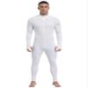 LiiYii Mens One Piece Textured Stripe Bodysuit Mock Neck Long Sleeve Unitard Full Jumpsuits White X-Large view 1