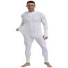 LiiYii Mens One Piece Textured Stripe Bodysuit Mock Neck Long Sleeve Unitard Full Jumpsuits White X-Large view 3