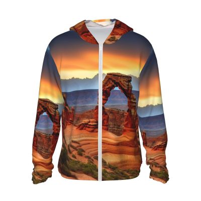 Dwrepo UPF50+ Arches National Park Sun Protection Hoodie Jacket Quick Dry Long Sleeve Sun Shirt For Men Women