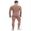 Agoky Mens One Piece Textured Stripe Full Bodysuit Costume Legging Long Sleeve Unitard Full Jumpsuits Khaki XX-Large view 2