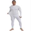 Agoky Mens One Piece Textured Stripe Full Bodysuit Costume Legging Long Sleeve Unitard Full Jumpsuits White XX-Large view 3