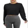 Bestisun Womens Long Sleeve Dance Exercise Clothes Activewear Yoga Running Tennis Athletic Crop Top Black M view 1