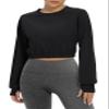 Bestisun Womens Long Sleeve Dance Exercise Clothes Activewear Yoga Running Tennis Athletic Crop Top Black M view 2