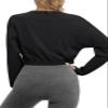 Bestisun Womens Long Sleeve Dance Exercise Clothes Activewear Yoga Running Tennis Athletic Crop Top Black M view 3