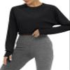 Bestisun Womens Long Sleeve Dance Exercise Clothes Activewear Yoga Running Tennis Athletic Crop Top Black M view 4