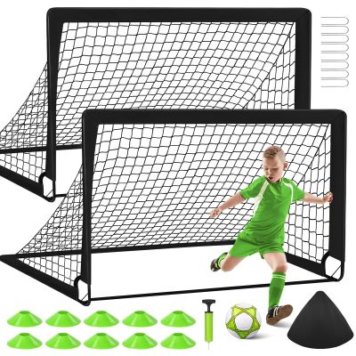 2 Soccer Goal of 4X3 FT for Backyard, Portable Football Goal Training Equipment with Soccer Ball, 10 Football Cones, Carry Bag, Practice Net for Youth Games, Sports - Black