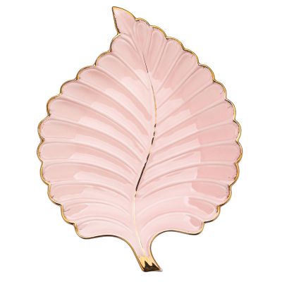 VanEnjoy Decorative Candy Dishes - Pink Ceramic Key Bowl for Entryway Table, Leaf Jewelry Plate Tray