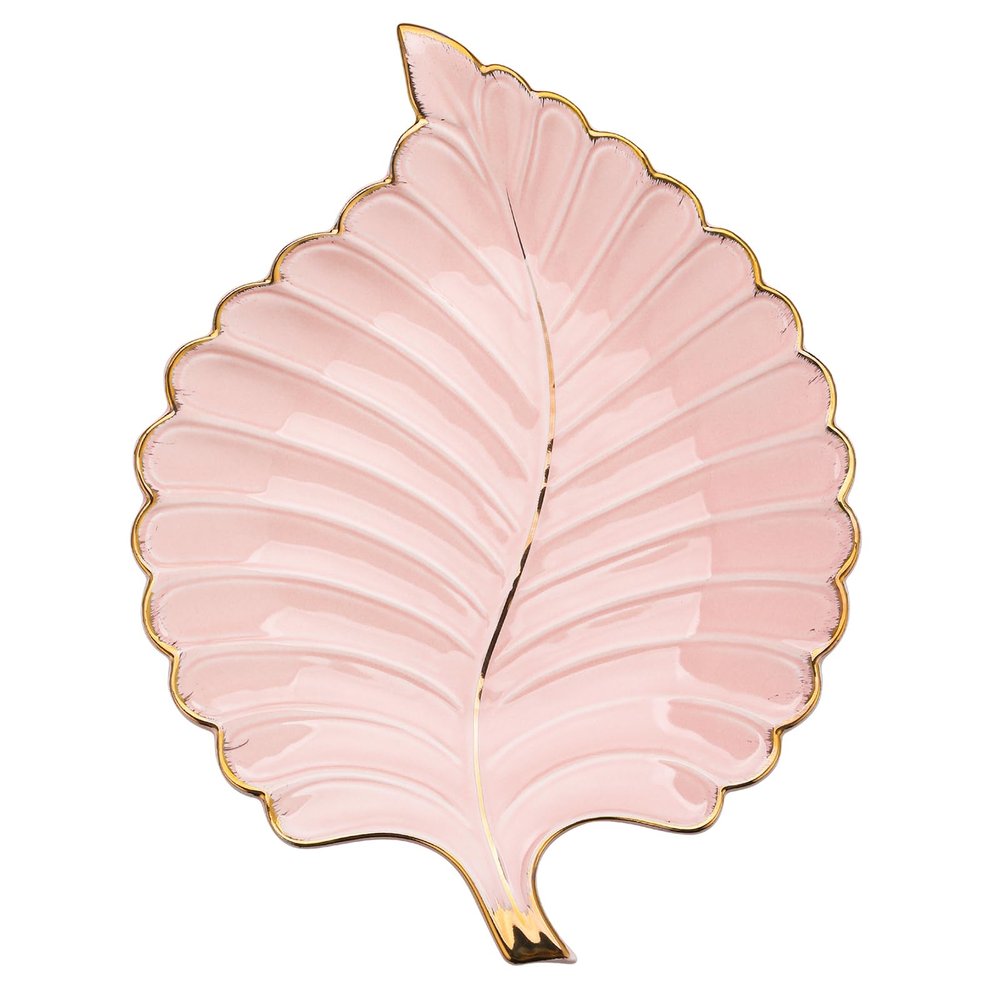 VanEnjoy Decorative Candy Dishes - Pink Ceramic Key Bowl for Entryway Table, Leaf Jewelry Plate Tray