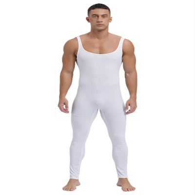 Zaldita Mens Sleeveless Jumpsuits Unitard Long Pants One Piece Square Neck Sleeveless Stretchy Bodysuits White X-Large