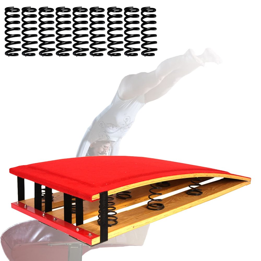 EliteBloom 9-Springs Pro Gymnastics Training Springboard Equipment, Bouncy Wooden Vault Spring Floor with Non Slip Carpet Surface & Rubber Mat, Load 440 Lbs