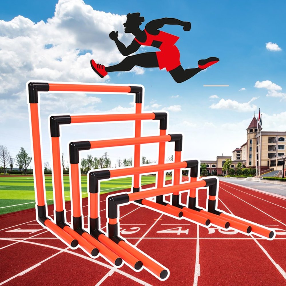 EliteBloom Pack of 5 Speed Agility Hurdles Training Equipment, Detachable Practice Hurdles for Track and Field, Portable Adjustable Football Hurdles Set (Red)