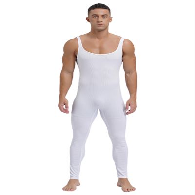 Agoky Mens One Piece Full-Body Unitard Sleeveless Tank Jumpsuits Long Leggings Stretchy Bodysuit White X-Large