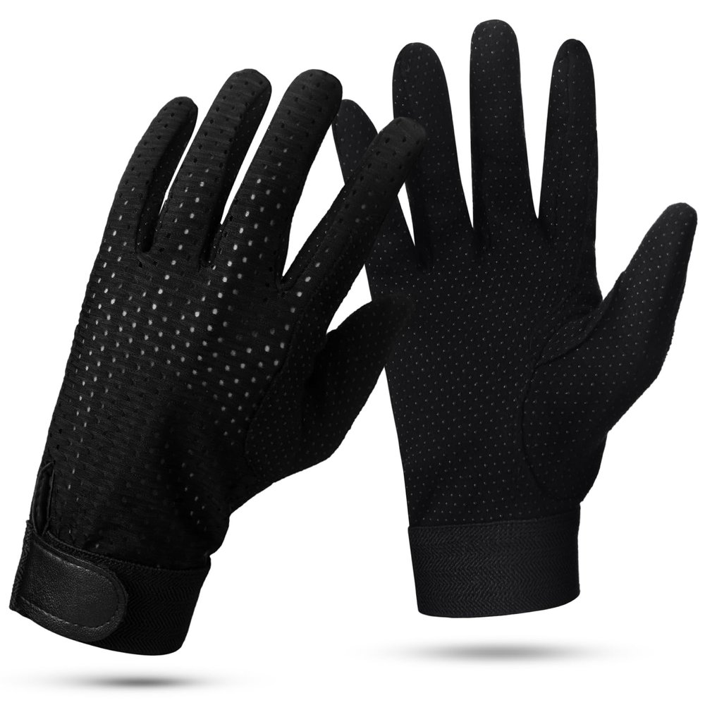 Croloose Summer Horse Riding Gloves Stretchable Equestrian Gloves Horseback Riding Gloves Mesh Breathable Lightweight Comfortable Gloves for Riding Women Men, Black