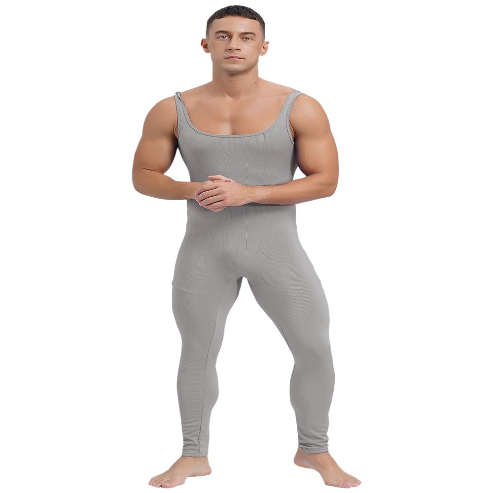 Zaldita Mens Sleeveless Jumpsuits Unitard Long Pants One Piece Square Neck Sleeveless Stretchy Bodysuits Dark Gray X-Large