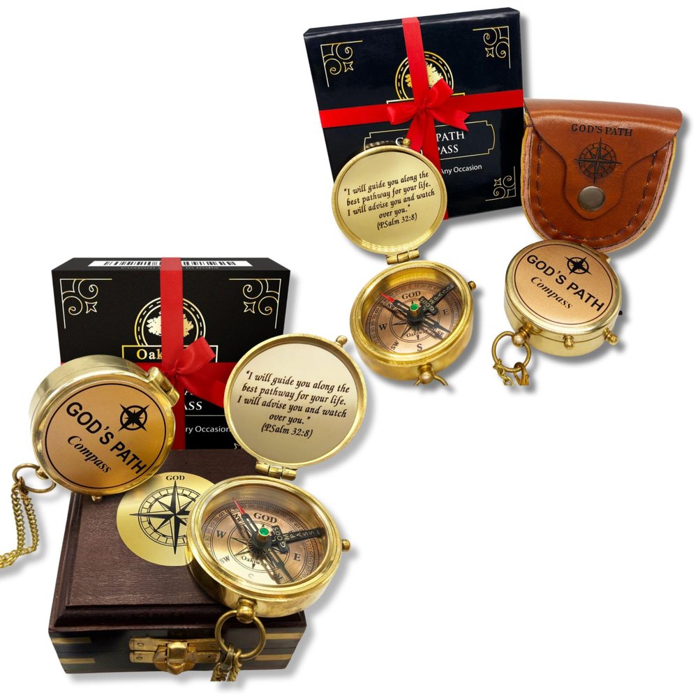 God's Path Compass - Religious Gifts for Men, Baptism Gift for Teenage Boys, Christian, Catholic, Communion, Confirmation, Graduation, Sentimental & Inspirational Present - Greeting Card Included