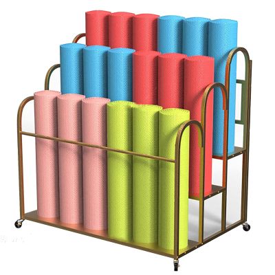 White Black Gold Yoga Mat Organizer Floor, Heavy Duty Large Capacity Muti-Layer Exercise Mats Display Holder Mobile Trolley Cart, Hold 18-24 Mats