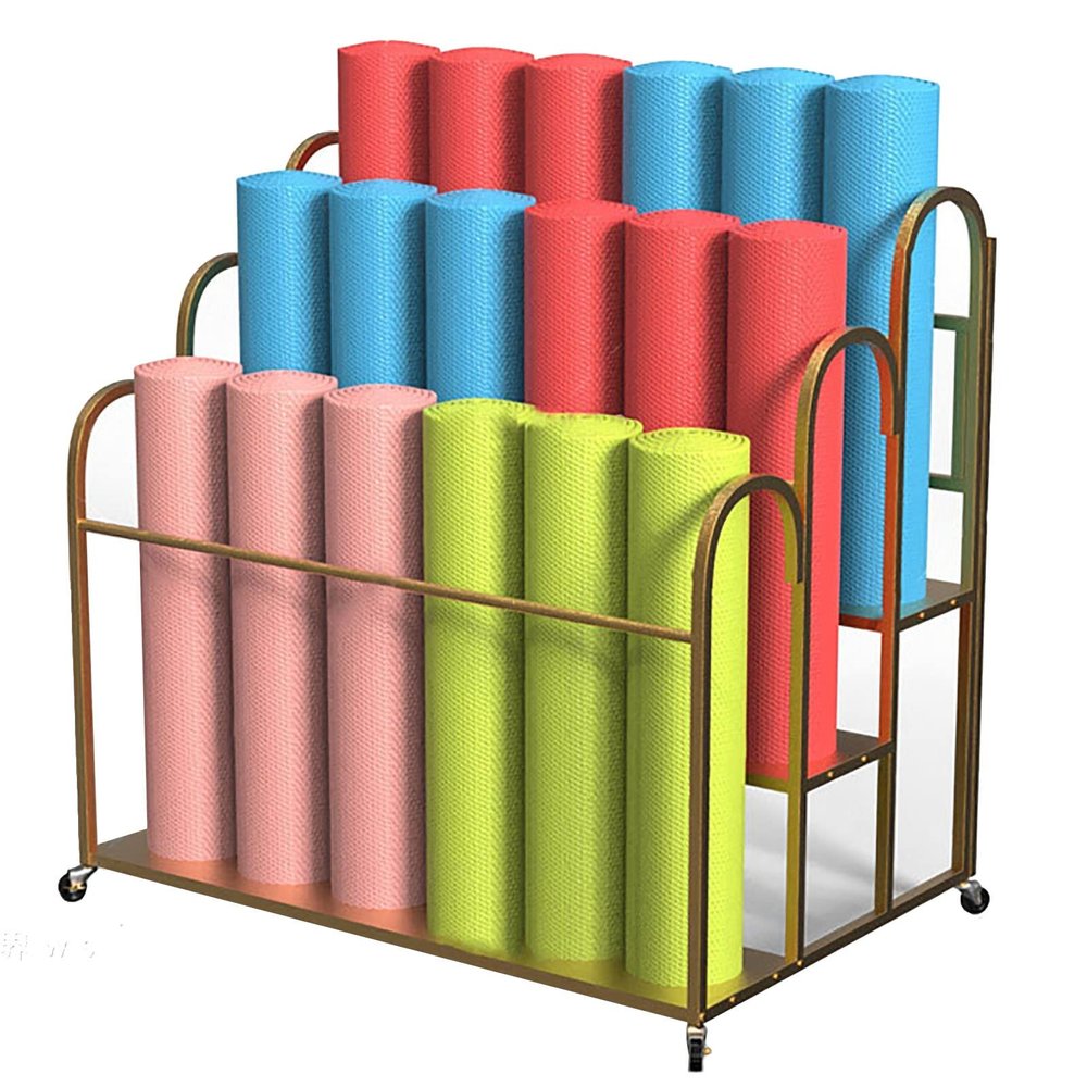 White Black Gold Yoga Mat Organizer Floor, Heavy Duty Large Capacity Muti-Layer Exercise Mats Display Holder Mobile Trolley Cart, Hold 18-24 Mats