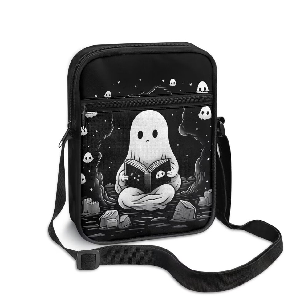 AZULCUSTO Ghost Small Messenger Bag for Men Women Mini Crossbody Bag with Adjustable Straps Cute Crossbody Bags Mini Messenger Bag for Cell Phone Travel Outdoor Hiking
