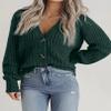 Zeagoo Women's 2026 Fall Chunky Knit Cardigans Open Front Long Sleeve V Neck Button Loose Cardigan Sweaters Dark Green view 2
