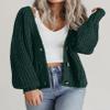 Zeagoo Women's 2026 Fall Chunky Knit Cardigans Open Front Long Sleeve V Neck Button Loose Cardigan Sweaters Dark Green view 3