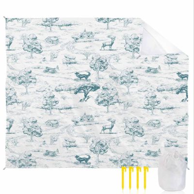 Farmhouse Cottage Beach Blanket Oversized with Stakes Waterproof Sandproof Beach Mat with Corner Pockets for Outdoor Travel Camping Hiking Picnic,Vintage Farm Countryside Landscape Green 118"x108"
