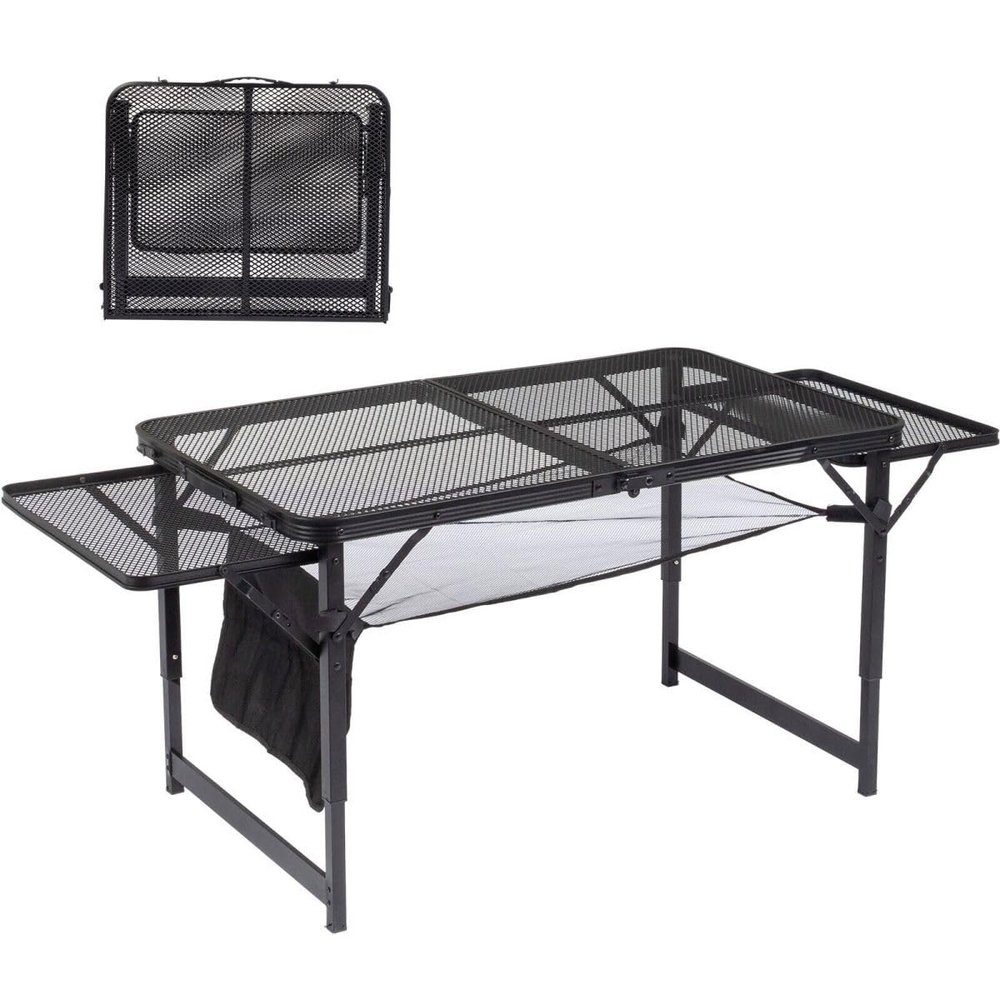 Black Metal Folding Table, 4.7ft Height Adjustable Camping Table Portable Aluminum Folding Outdoor Grill Table for Camping Cooking BBQ RV Picnic Beach