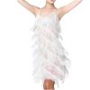 Akklian Women's Sequin Tassel Dress Latin Party Cocktail Dress Ballroom Dance Costume Vintage Fringe Shinning Mini Dress 2024 White view 1