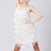 Akklian Women's Sequin Tassel Dress Latin Party Cocktail Dress Ballroom Dance Costume Vintage Fringe Shinning Mini Dress 2024 White view 3