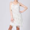 Akklian Women's Sequin Tassel Dress Latin Party Cocktail Dress Ballroom Dance Costume Vintage Fringe Shinning Mini Dress 2024 White view 4