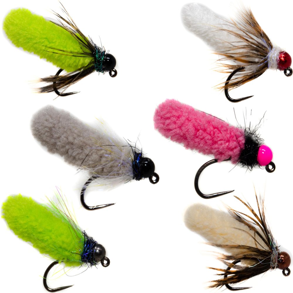 12 Tungsten Mop Flies Assortment | Mop Jig Tungsten Bead and Barbed Hooks | Fly Fishing Flies for Trout Fishing Size #10, #12, #14, #16