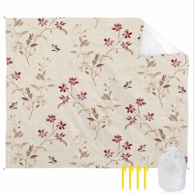 Botanical Herb Beach Blanket Large with Stakes Waterproof Sandproof,Foldable Beach Mat with Corner Pockets for Outdoor Travel Camping Hiking Picnic Essentials,Vintage Spring Wildflower Leaves 83"x79"